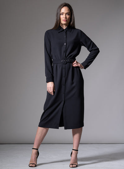 ANDIE CLASSIC EVERYDAY BUTTON FRONT SHIRT DRESS IN BLACK