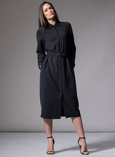 ANDIE CLASSIC EVERYDAY BUTTON FRONT SHIRT DRESS IN BLACK