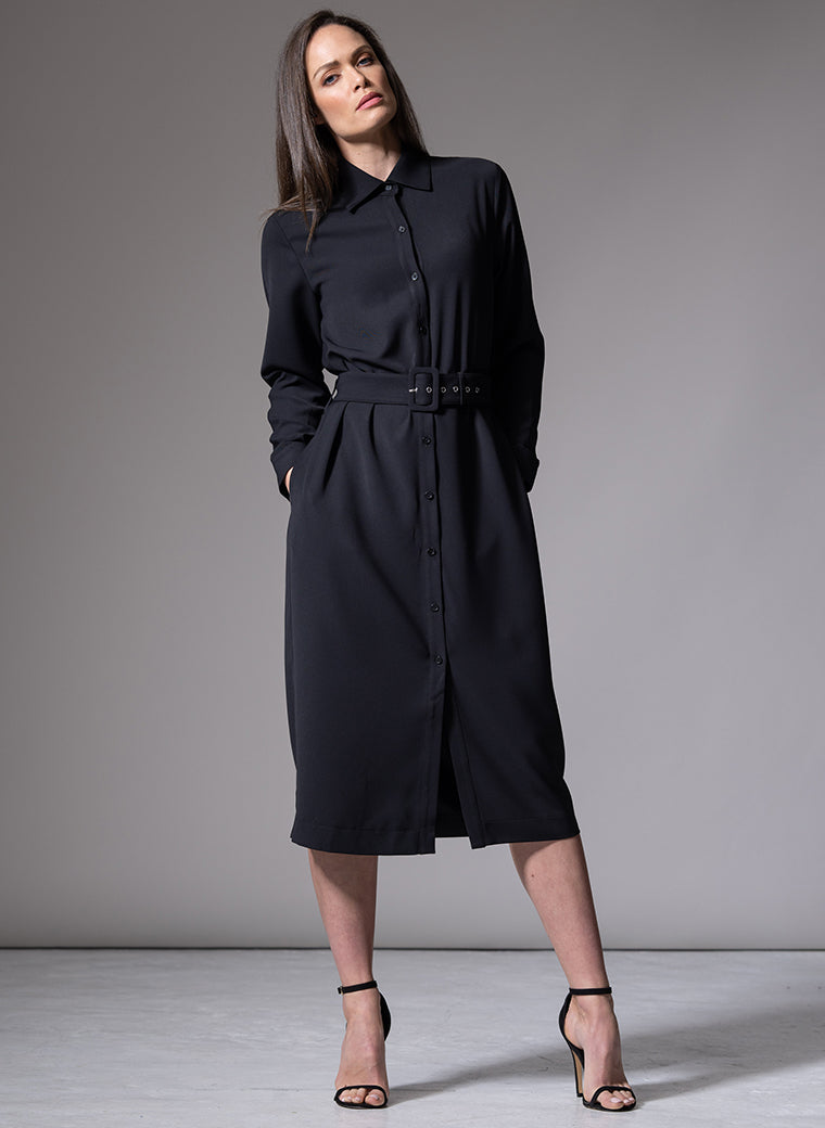 ANDIE CLASSIC EVERYDAY BUTTON FRONT SHIRT DRESS IN BLACK