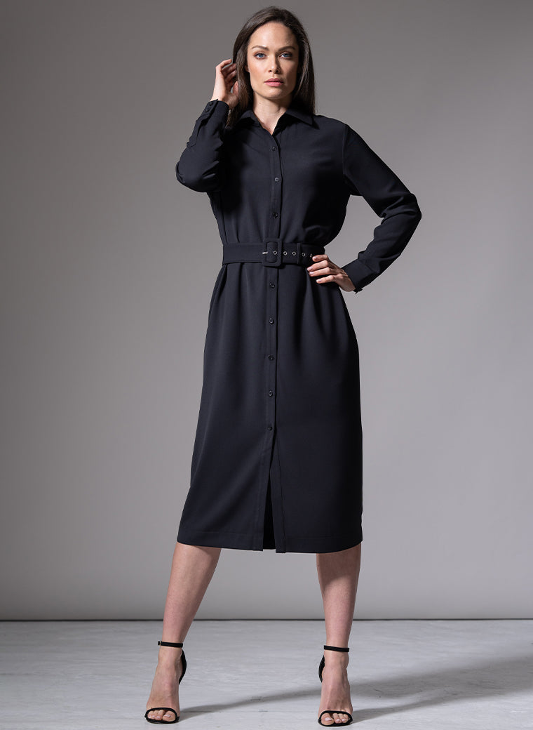 ANDIE CLASSIC EVERYDAY BUTTON FRONT SHIRT DRESS IN BLACK