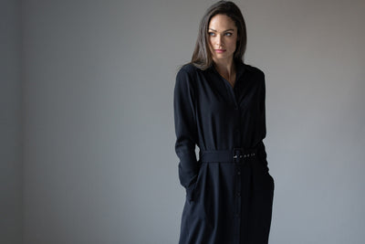 ANDIE CLASSIC EVERYDAY BUTTON FRONT SHIRT DRESS IN BLACK