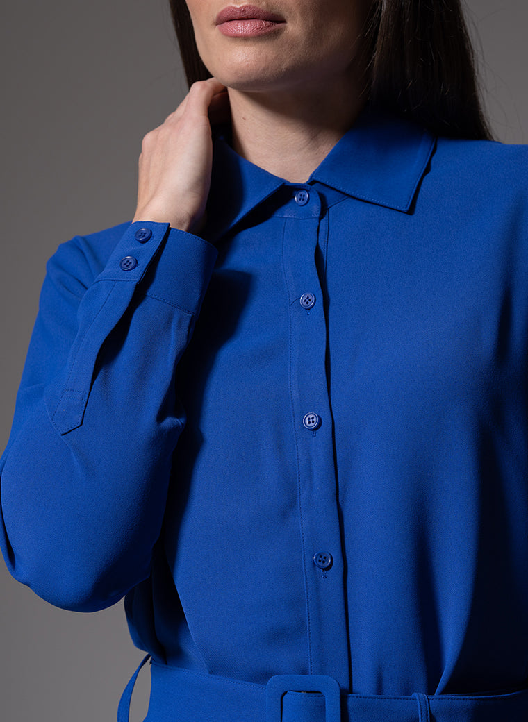 ANDIE CLASSIC EVERYDAY BUTTON FRONT SHIRT DRESS IN SAPPHIRE BLUE