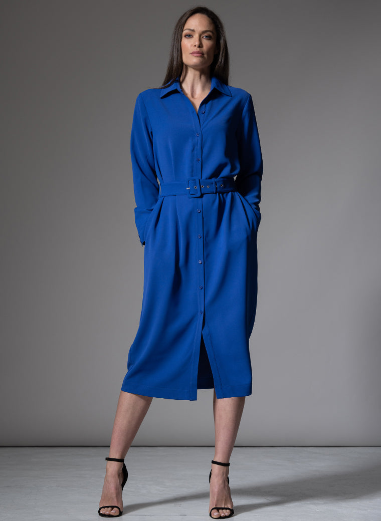ANDIE CLASSIC EVERYDAY BUTTON FRONT SHIRT DRESS IN SAPPHIRE BLUE