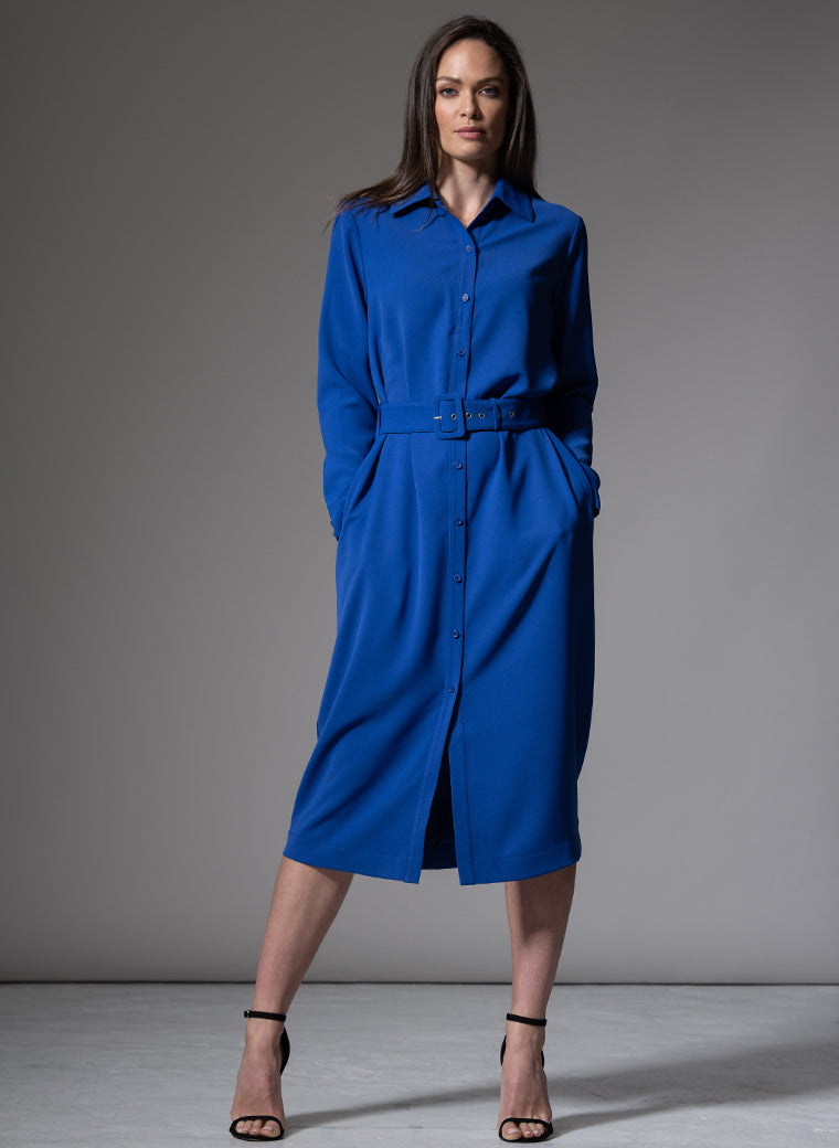 ANDIE CLASSIC EVERYDAY BUTTON FRONT SHIRT DRESS IN SAPPHIRE BLUE