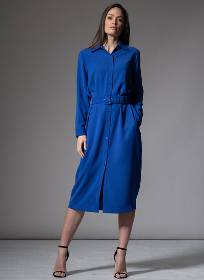 ANDIE CLASSIC EVERYDAY BUTTON FRONT SHIRT DRESS IN SAPPHIRE BLUE