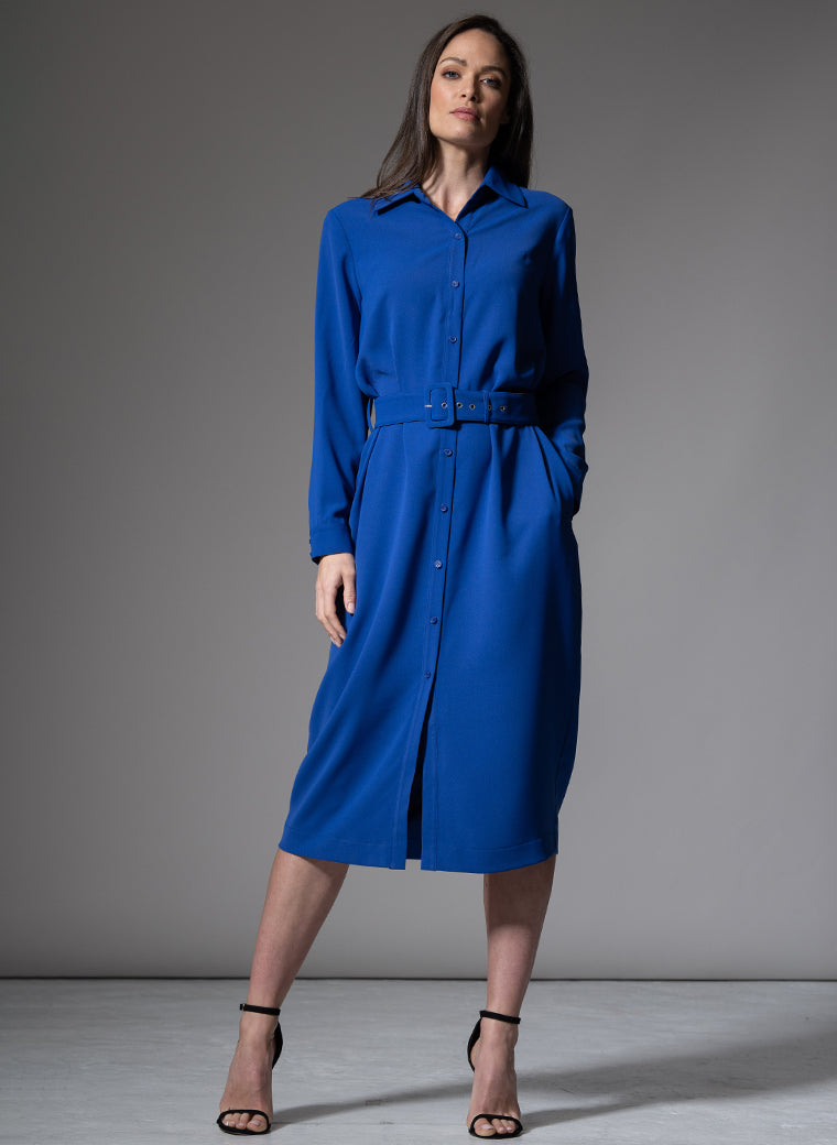 ANDIE CLASSIC EVERYDAY BUTTON FRONT SHIRT DRESS IN SAPPHIRE BLUE
