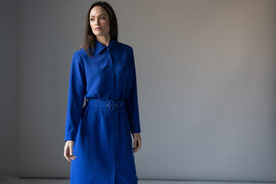 ANDIE CLASSIC EVERYDAY BUTTON FRONT SHIRT DRESS IN SAPPHIRE BLUE