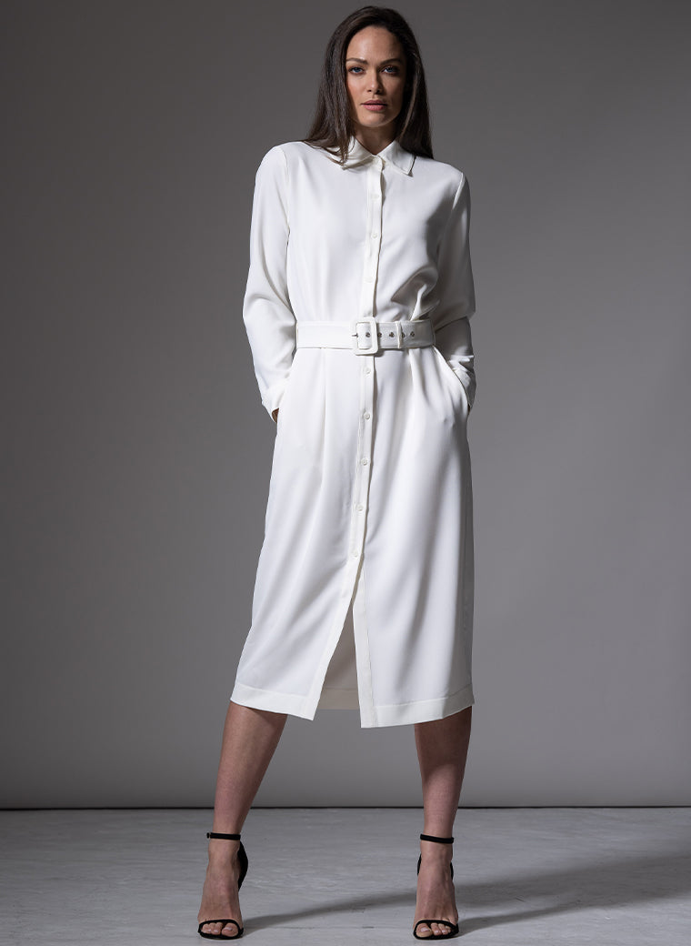 ANDIE CLASSIC EVERYDAY BUTTON FRONT SHIRT DRESS IN IVORY