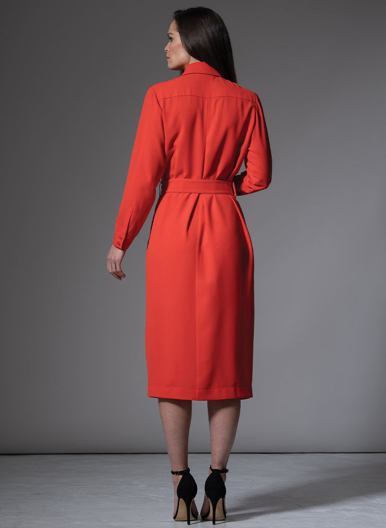 ANDIE CLASSIC EVERYDAY BUTTON FRONT SHIRT DRESS IN RED ORANGE