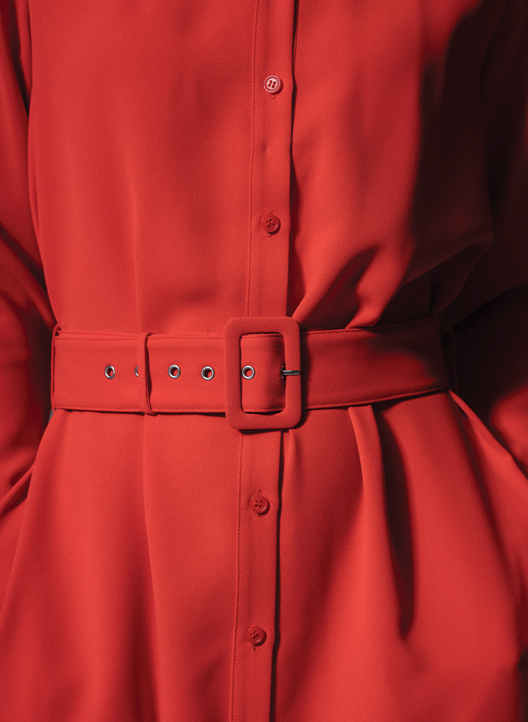 ANDIE CLASSIC EVERYDAY BUTTON FRONT SHIRT DRESS IN RED ORANGE