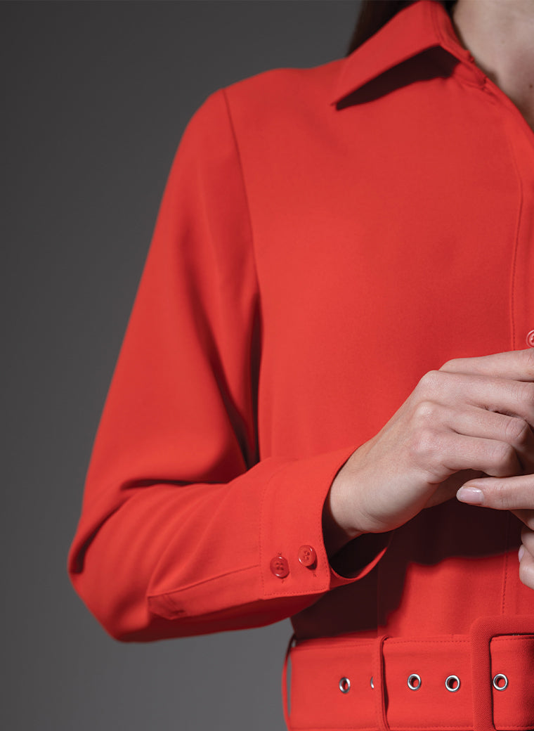 ANDIE CLASSIC EVERYDAY BUTTON FRONT SHIRT DRESS IN RED ORANGE