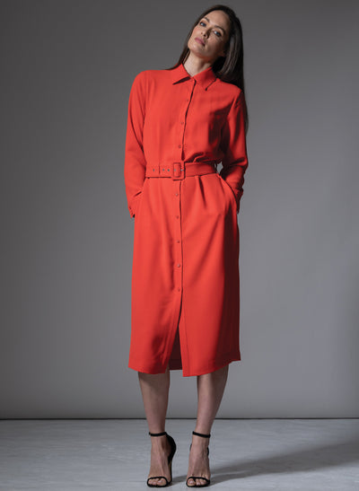 ANDIE CLASSIC EVERYDAY BUTTON FRONT SHIRT DRESS IN RED ORANGE