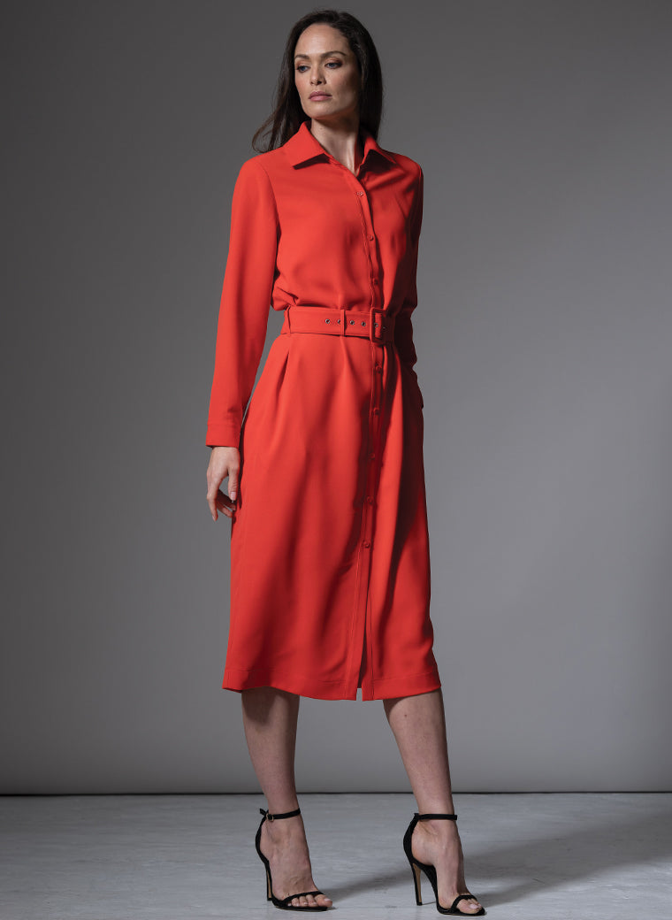 ANDIE CLASSIC EVERYDAY BUTTON FRONT SHIRT DRESS IN RED ORANGE
