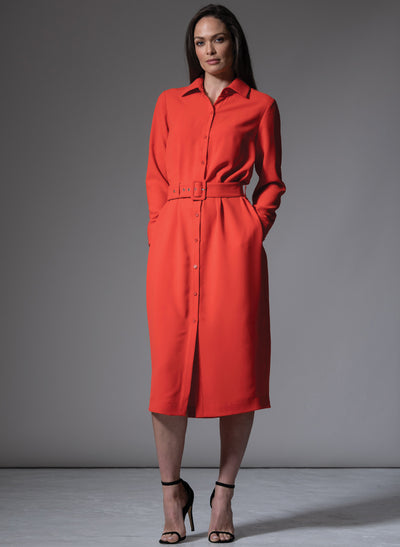 ANDIE CLASSIC EVERYDAY BUTTON FRONT SHIRT DRESS IN RED ORANGE