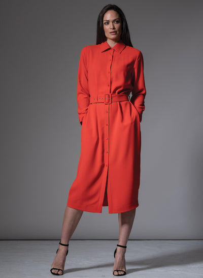 ANDIE CLASSIC EVERYDAY BUTTON FRONT SHIRT DRESS IN RED ORANGE