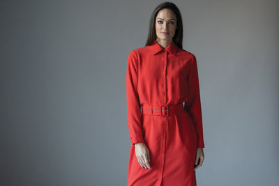 ANDIE CLASSIC EVERYDAY BUTTON FRONT SHIRT DRESS IN RED ORANGE