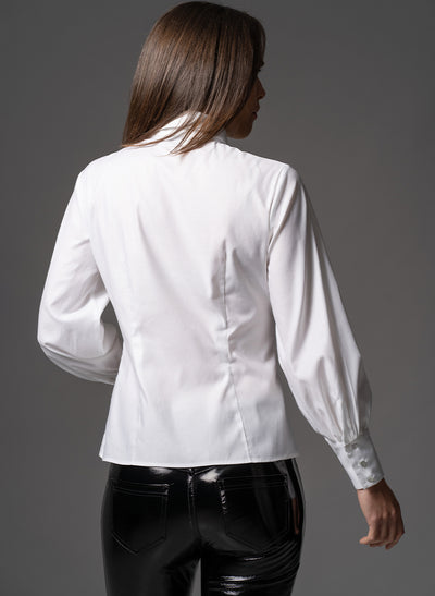 ANGELICA WHITE STARBURST DART NECKLINE TAILORED SHIRT