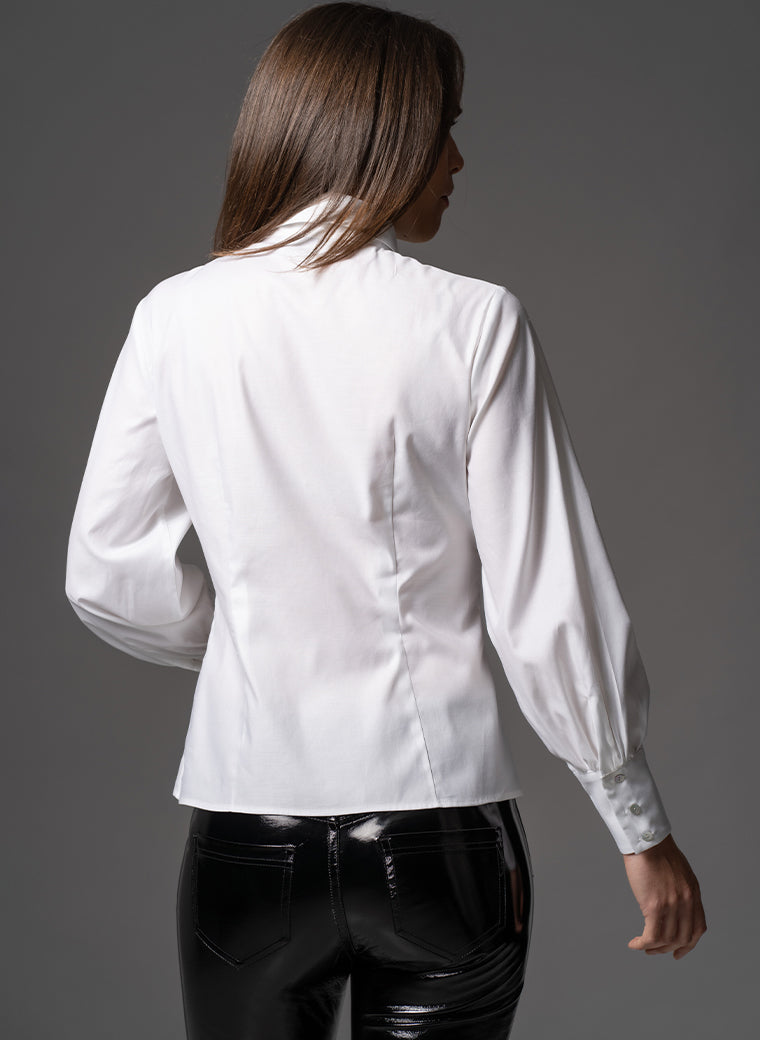 ANGELICA WHITE STARBURST DART NECKLINE TAILORED SHIRT