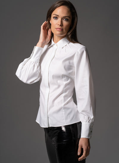 ANGELICA WHITE STARBURST DART NECKLINE TAILORED SHIRT