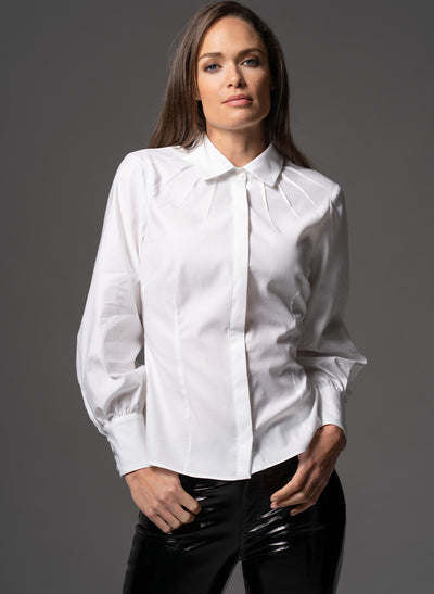 ANGELICA WHITE STARBURST DART NECKLINE TAILORED SHIRT