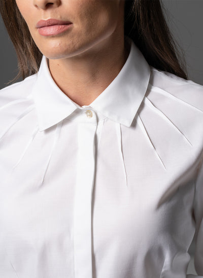 ANGELICA WHITE STARBURST DART NECKLINE TAILORED SHIRT