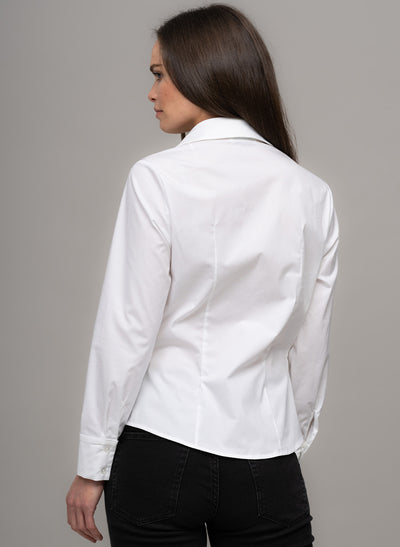 ANNIKA RUCHED FRONT WAIST FORMING COTTON POPLIN SHIRT IN WHITE