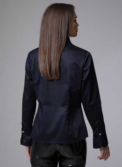 ARIA BLACK TULIP NECK COTTON SHIRT