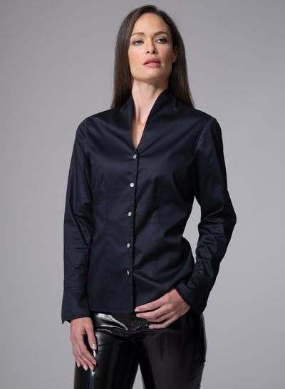 ARIA BLACK TULIP NECK COTTON SHIRT