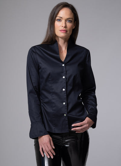 ARIA BLACK TULIP NECK COTTON SHIRT