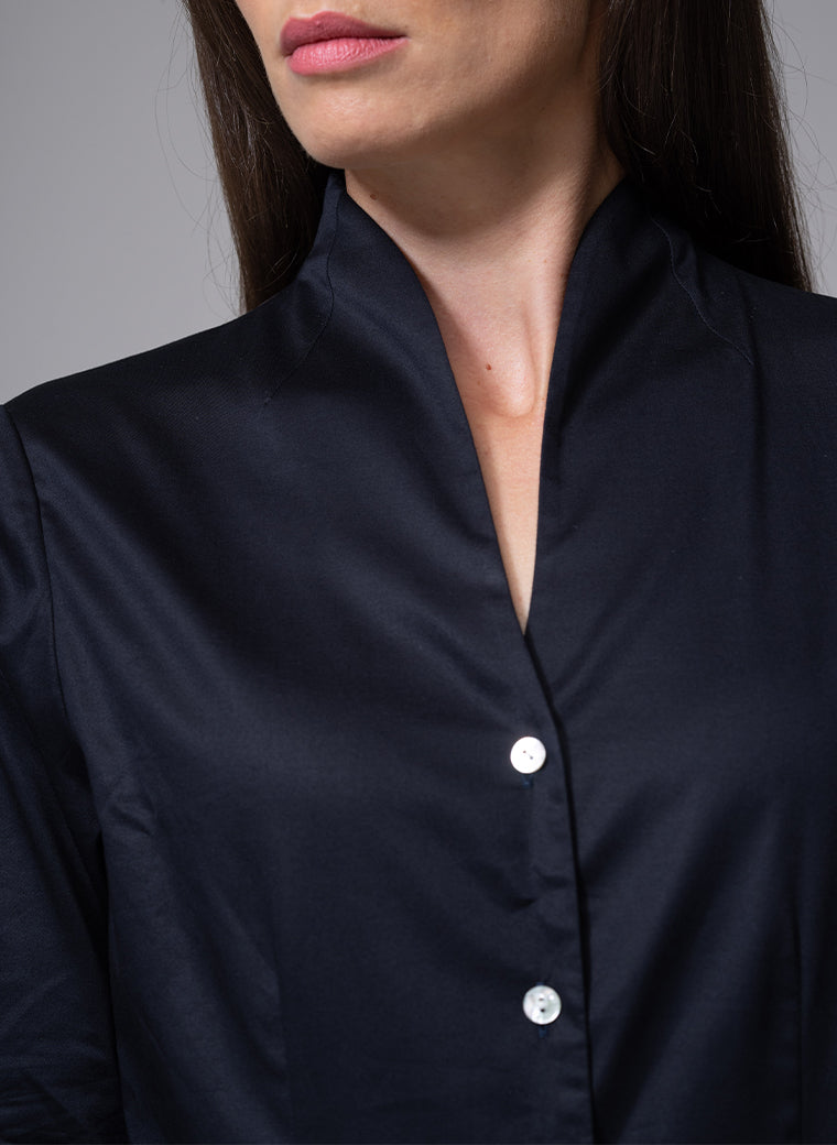 ARIA BLACK TULIP NECK COTTON SHIRT
