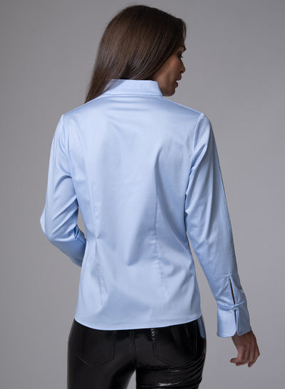 ARIA LIGHT BLUE TULIP NECK COTTON SHIRT