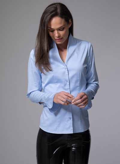 ARIA LIGHT BLUE TULIP NECK COTTON SHIRT