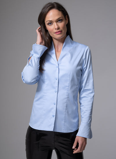 ARIA LIGHT BLUE TULIP NECK COTTON SHIRT