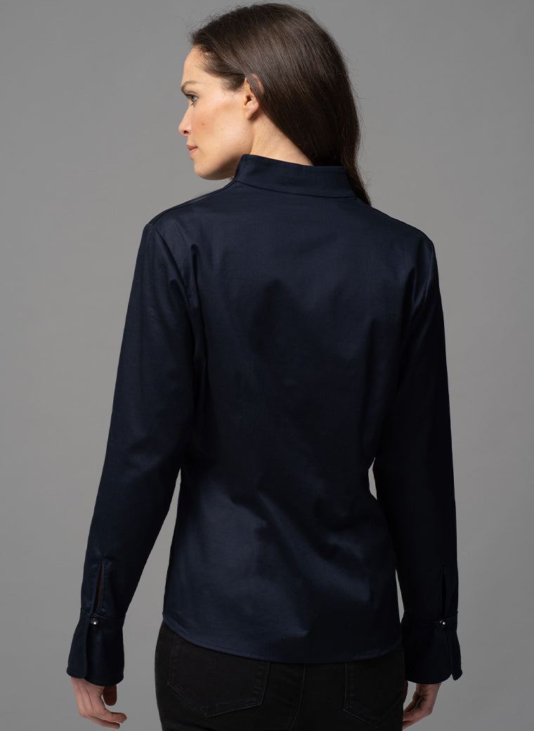 ARIA NAVY TULIP NECK COTTON SHIRT