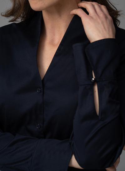 ARIA NAVY TULIP NECK COTTON SHIRT