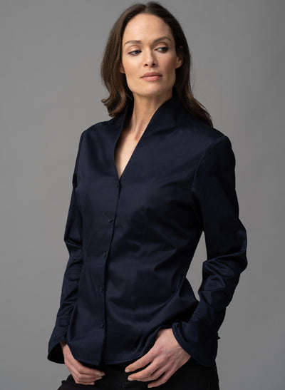ARIA NAVY TULIP NECK COTTON SHIRT