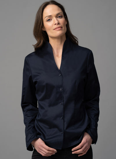 ARIA NAVY TULIP NECK COTTON SHIRT