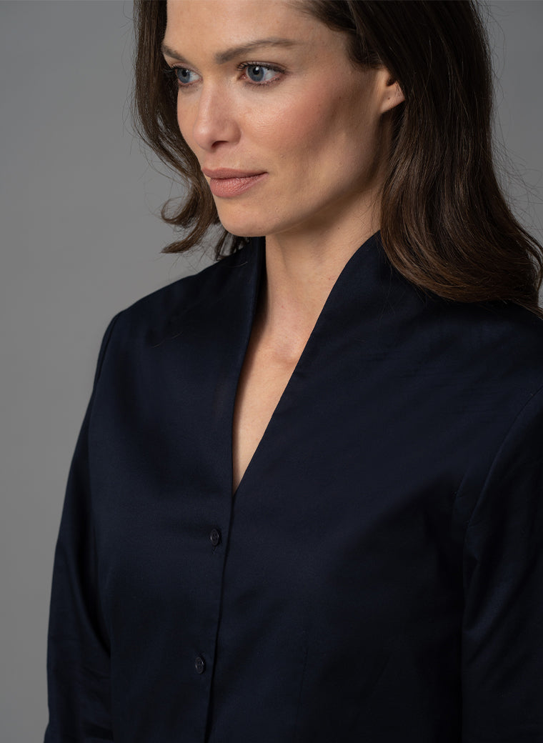 ARIA NAVY TULIP NECK COTTON SHIRT