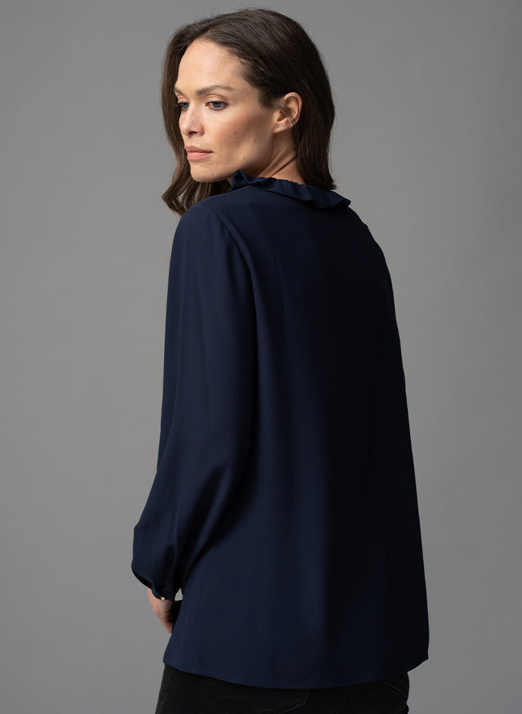 AURELIE NAVY EVERYDAY FRILL COLLAR POP-OVER BLOUSE