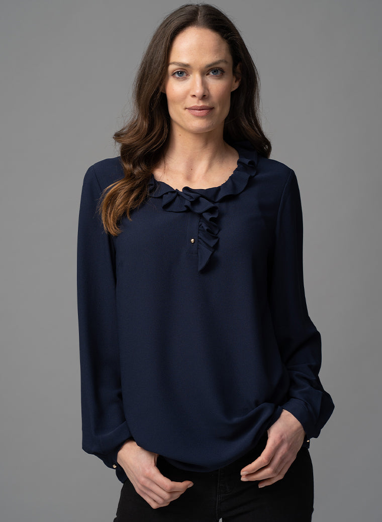 Blouse online col volanté