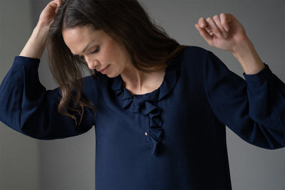 AURELIE NAVY EVERYDAY FRILL COLLAR POP-OVER BLOUSE