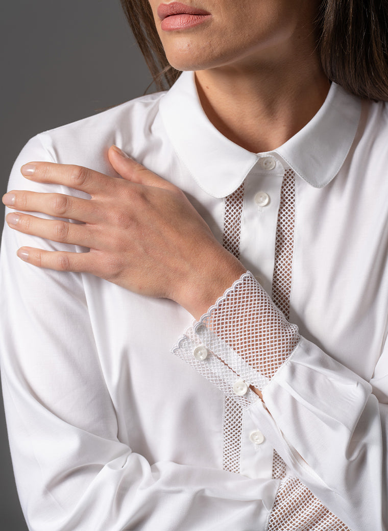 BEATRICE LACE TRIM WHITE TAILORED SHIRT