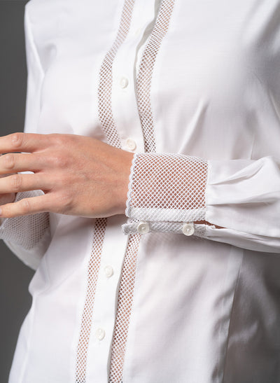 BEATRICE LACE TRIM WHITE TAILORED SHIRT