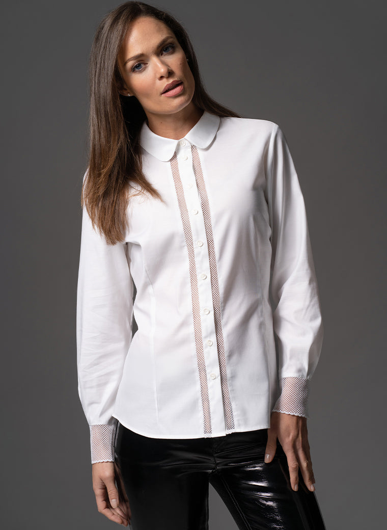 BEATRICE LACE TRIM WHITE TAILORED SHIRT