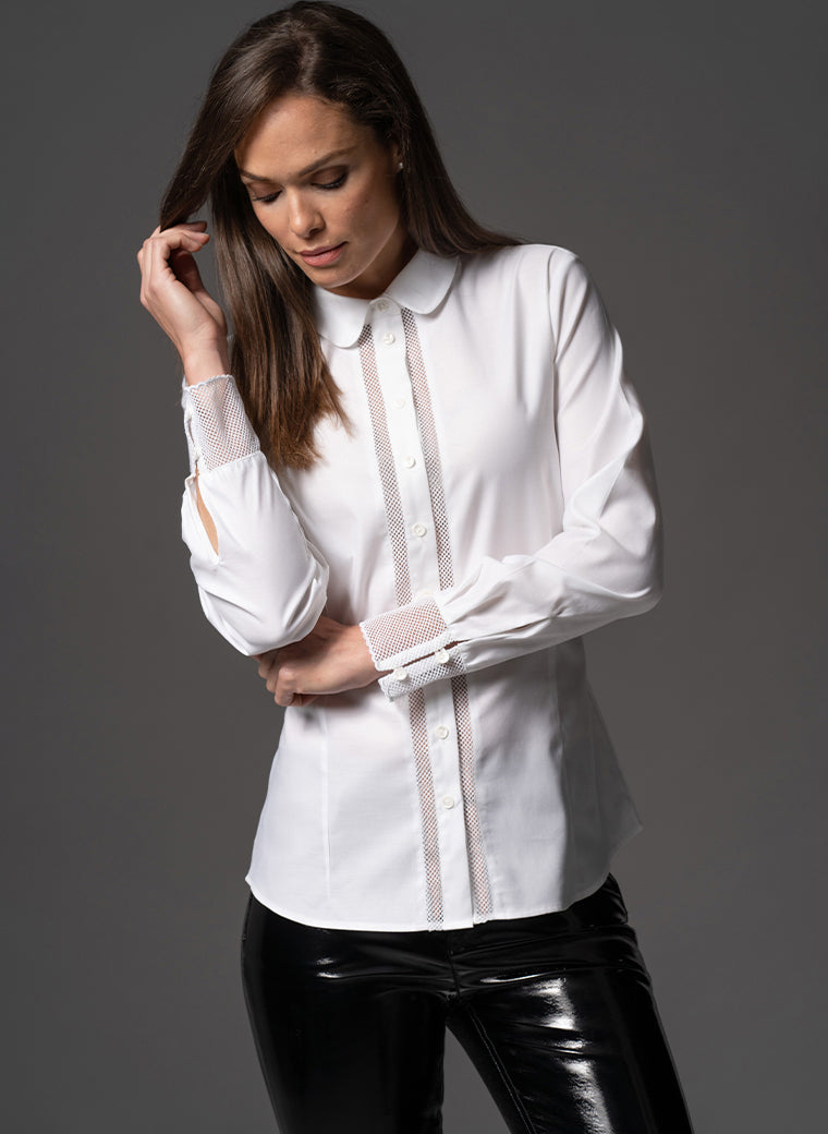 BEATRICE LACE TRIM WHITE TAILORED SHIRT
