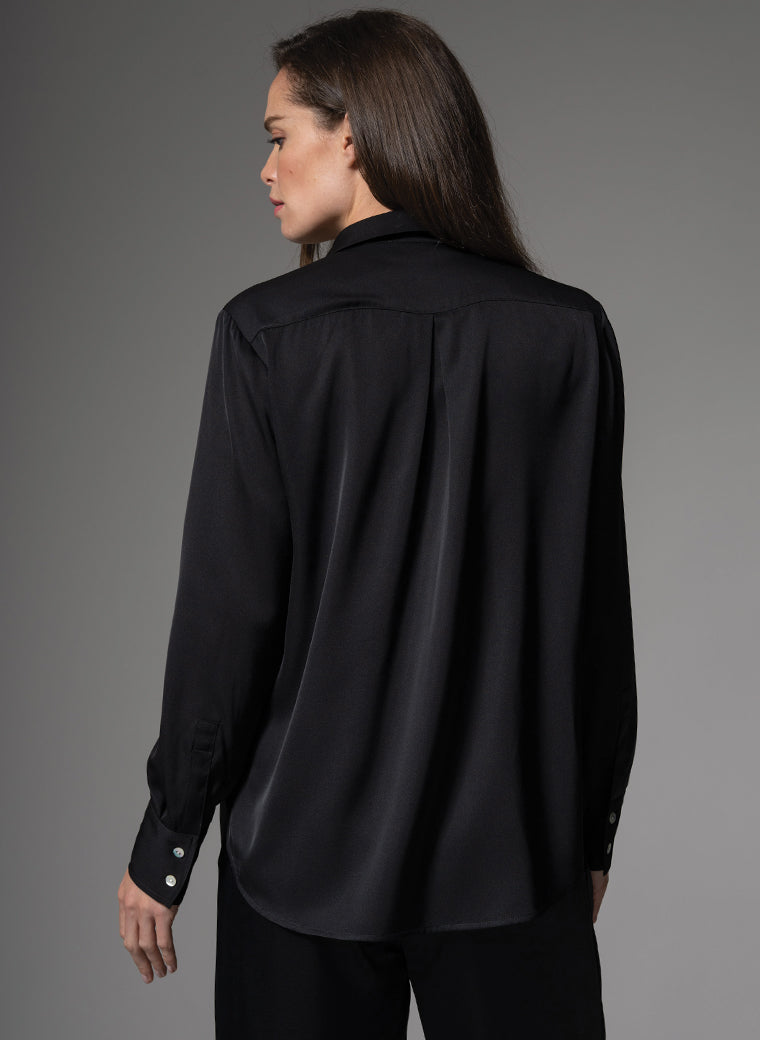 BROOKLYN SILK CHARMEUSE EVERYDAY SILK BLOUSE IN BLACK