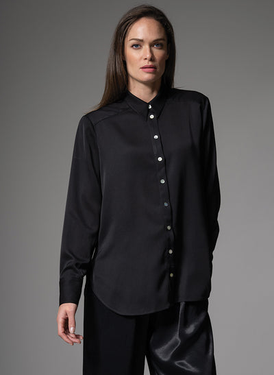 BROOKLYN SILK CHARMEUSE EVERYDAY SILK BLOUSE IN BLACK