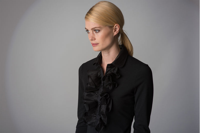CAPRICE BLACK RUFFLE JERSEY SHIRT
