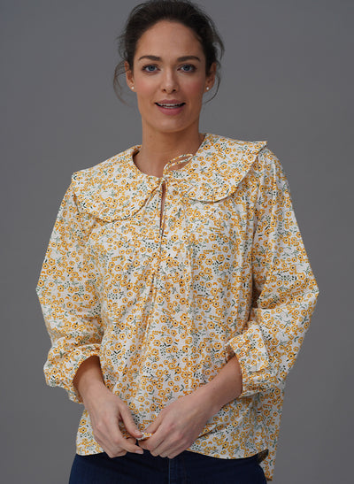 ELSA PRAIRIE COLLAR YELLOW FLORAL PRINT EASY FIT POP-OVER SHIRT