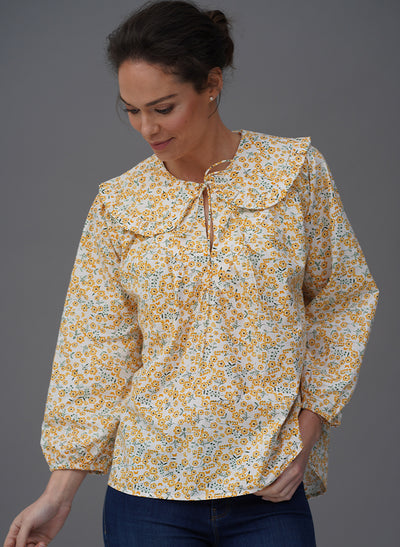 ELSA PRAIRIE COLLAR YELLOW FLORAL PRINT EASY FIT POP-OVER SHIRT